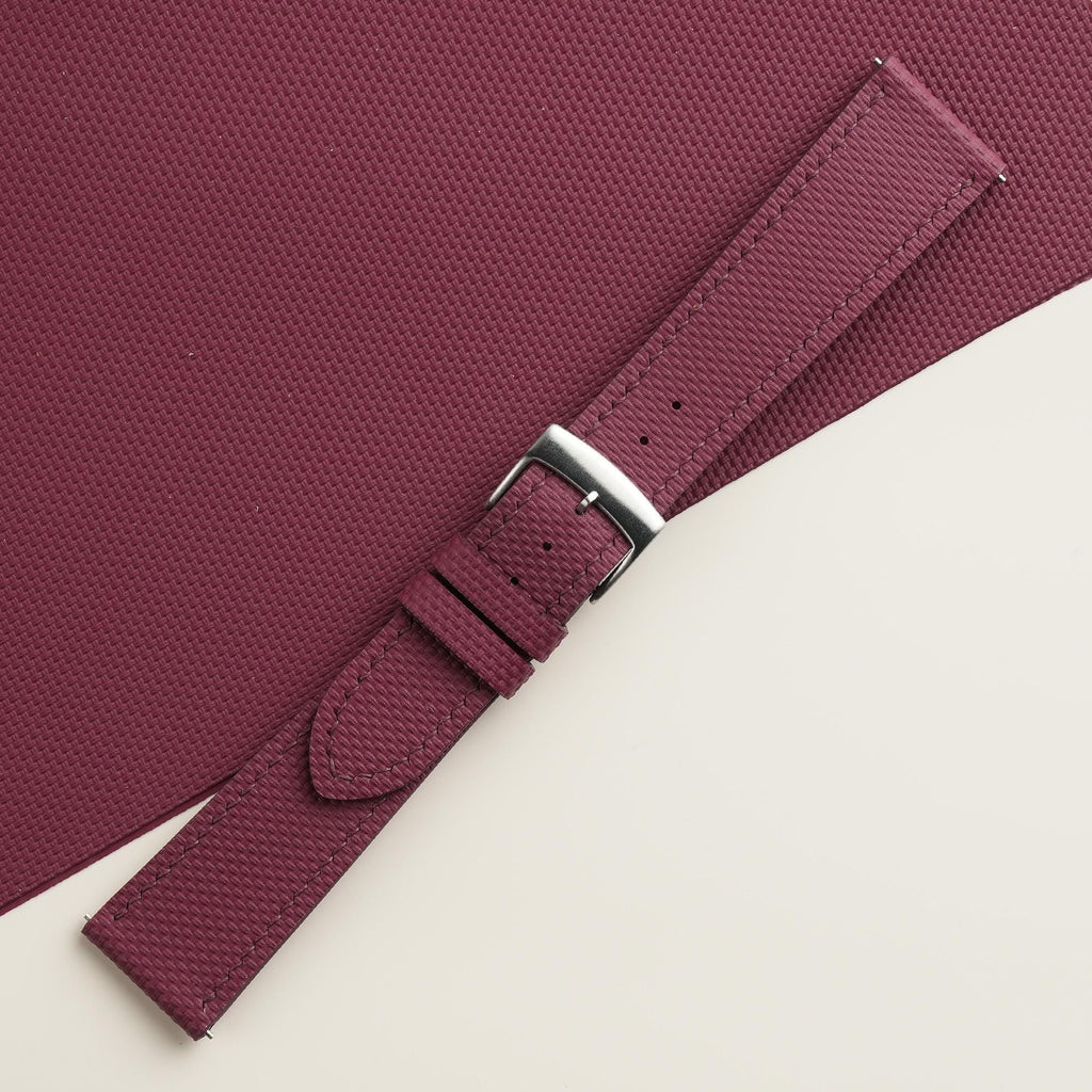 burgundy sailcloth rubber leather watch strap – photo 2