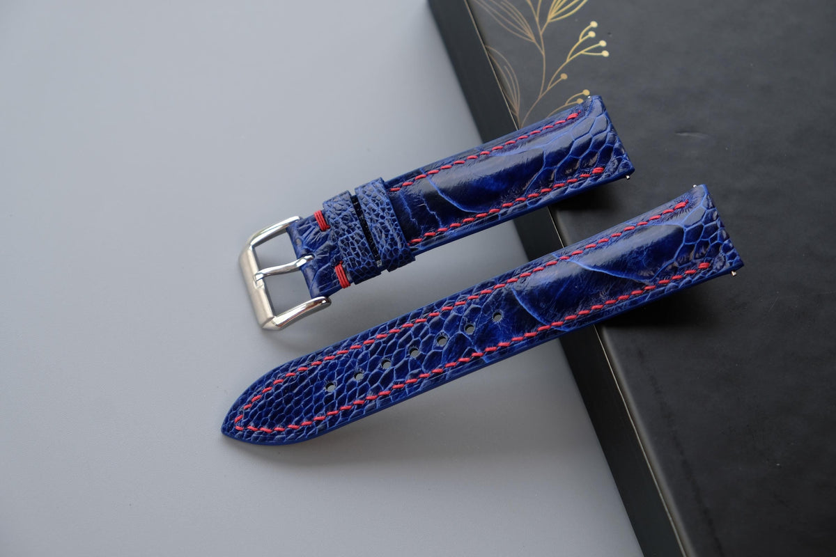 blue ostrich leather watch strap – photo 2
