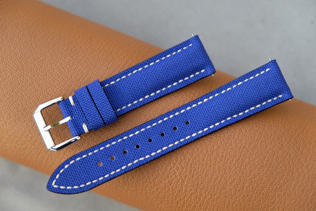 blue canvas leather watch strap – photo 2