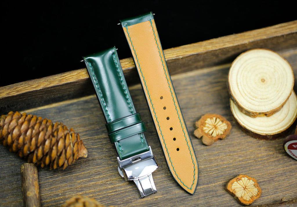 medium army green shell cordovan leather watch strap – photo 2