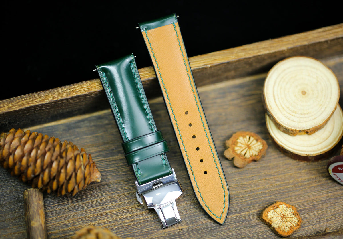 medium army green shell cordovan leather watch strap – photo 2