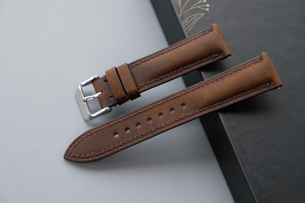 dark brown waxed leather watch strap – photo 2