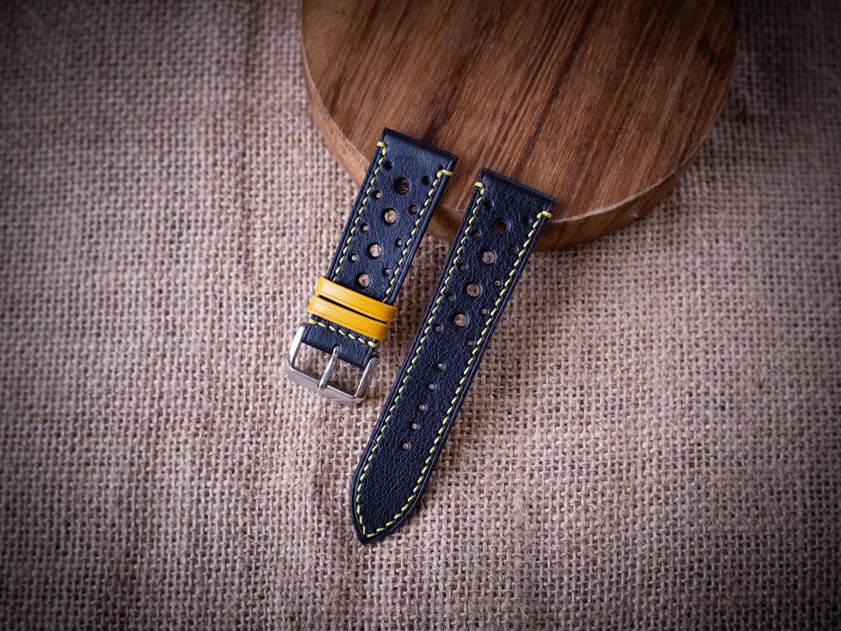 black & yellow vachetta leather watch strap – photo 2