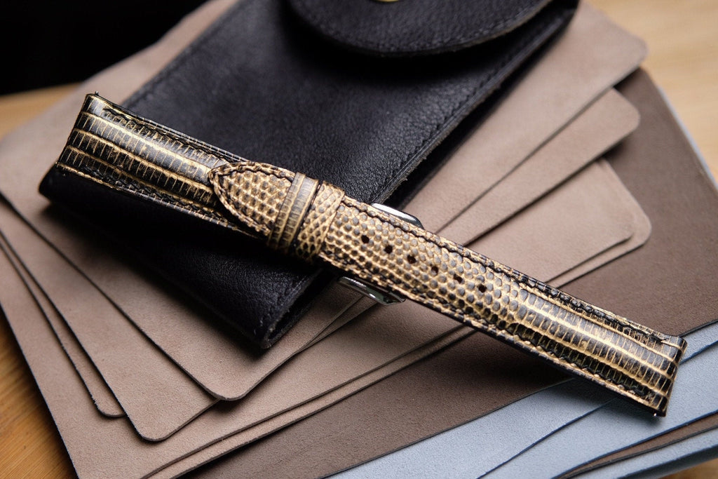 black gold lizard leather watch strap – photo 2