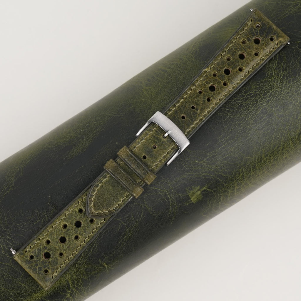 olive waxed leather watch strap – photo 2