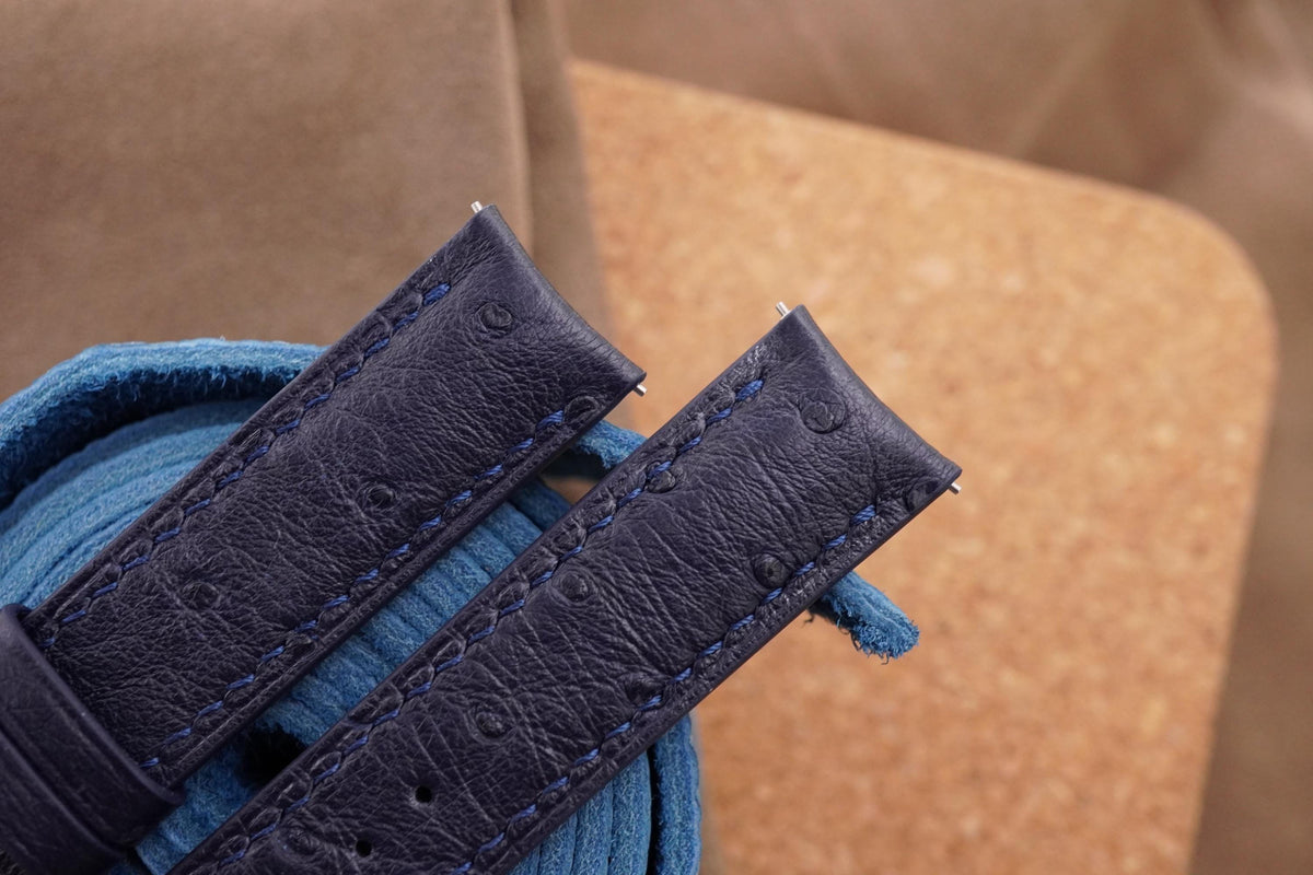 dark navy blue ostrich leather watch strap – photo 2