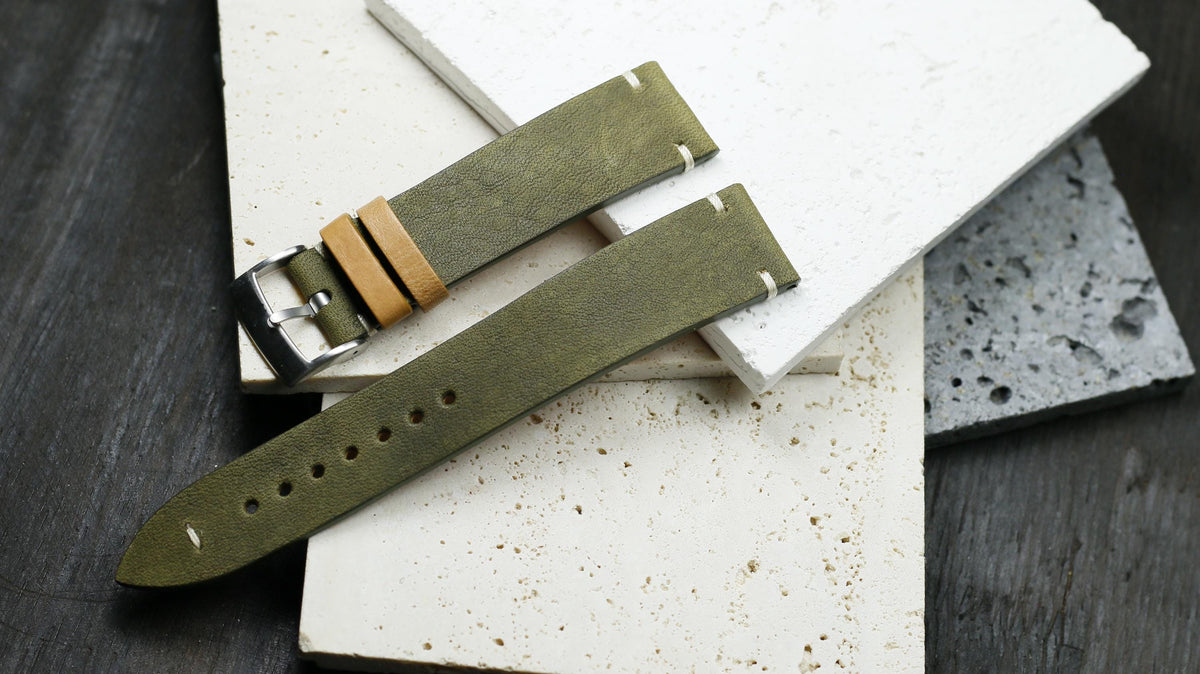 olive green waxed leather watch strap – photo 3