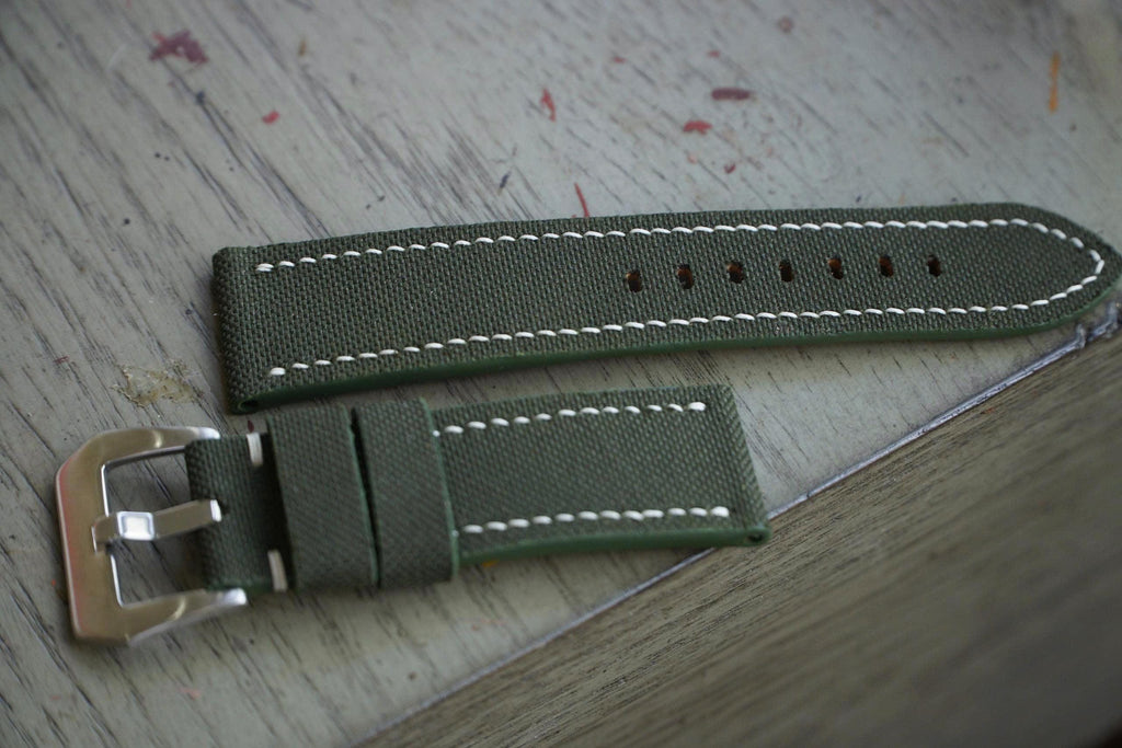 olive green sailcloth rubber leather watch strap – photo 3