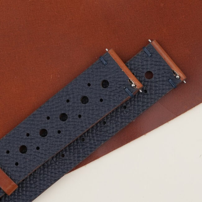 cognac & navy shell cordovan leather watch strap – photo 3