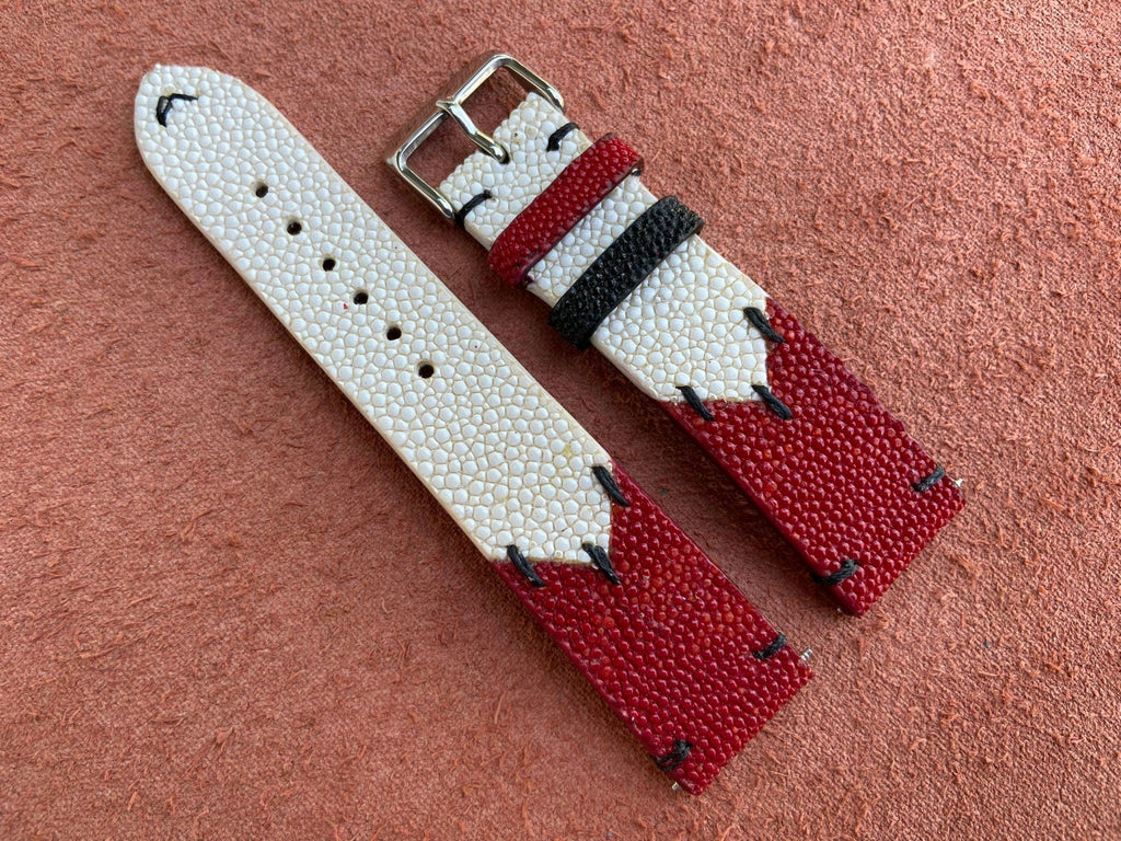 red & white stingray leather watch strap – photo 3