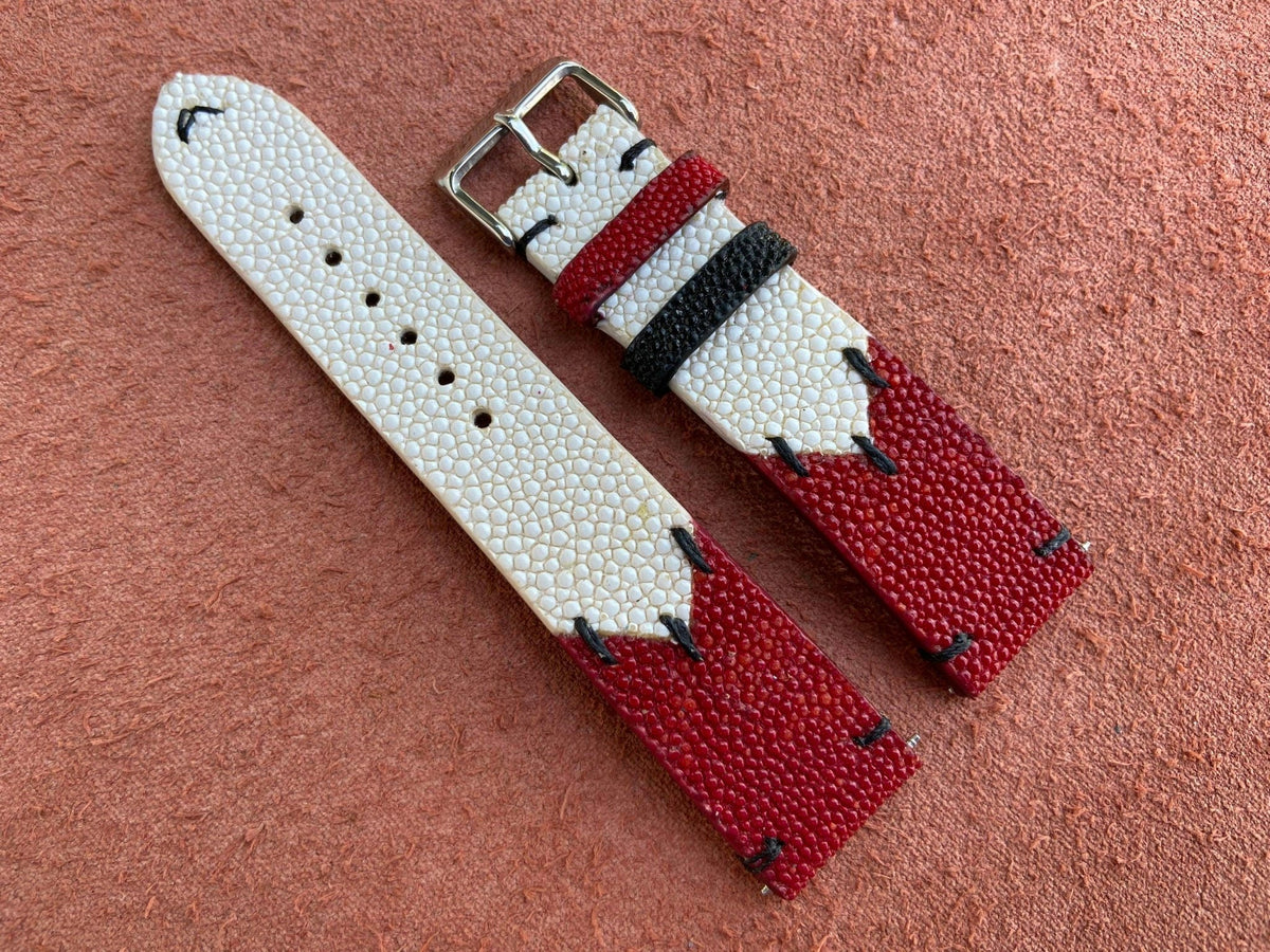 red & white stingray leather watch strap – photo 3