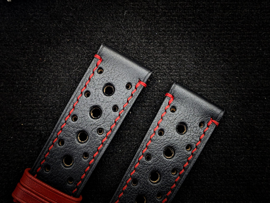 black & red vachetta leather watch strap – photo 3
