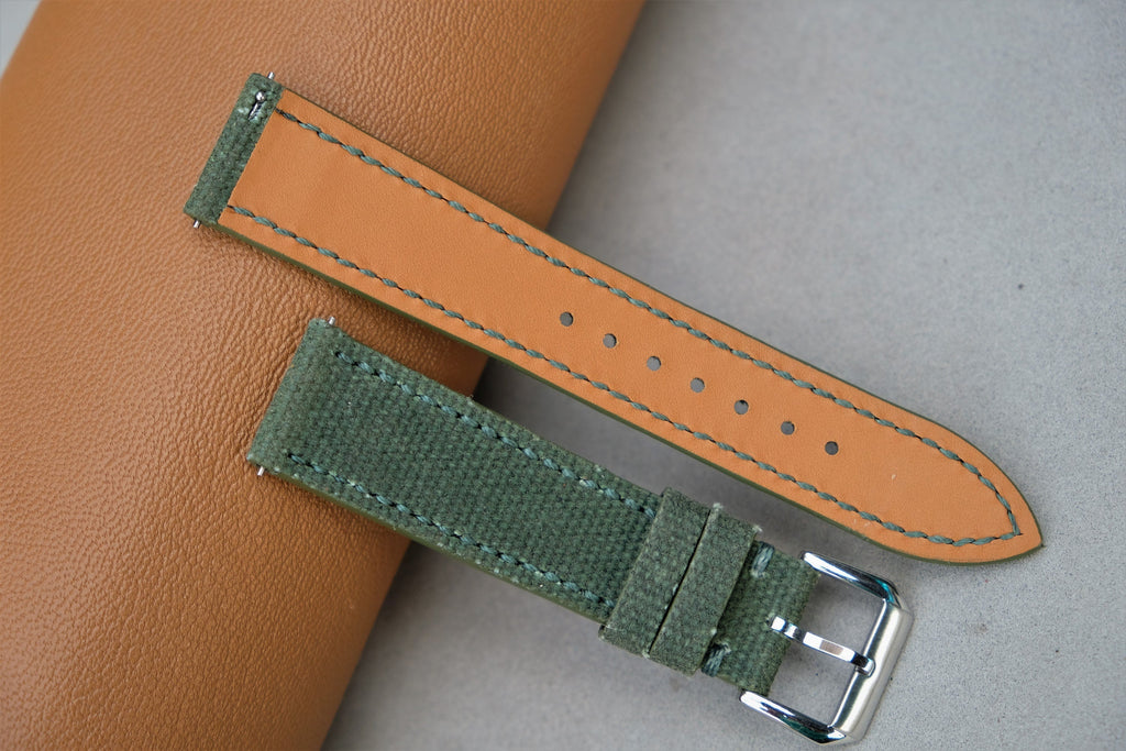 moss green canvas leather watch strap – photo 3