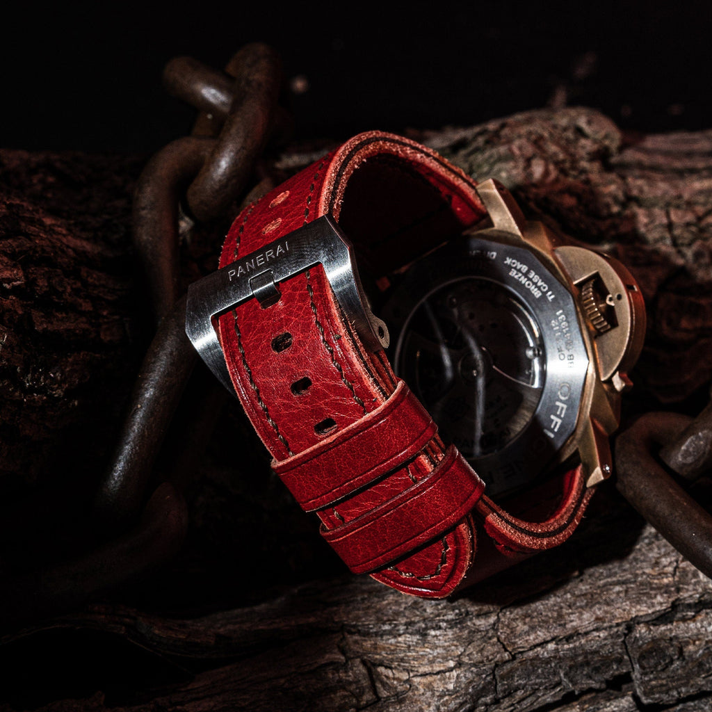 red vachetta leather watch strap – photo 3
