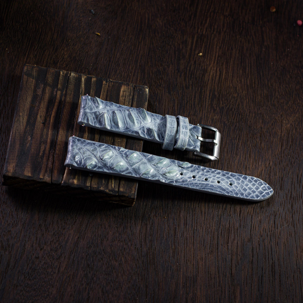 patina blue grey alligator leather watch strap – photo 3