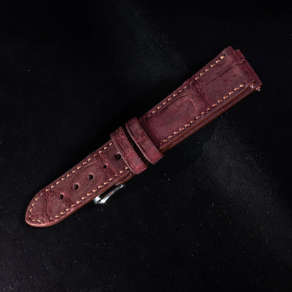 burgundy nubuck leather watch strap – photo 3