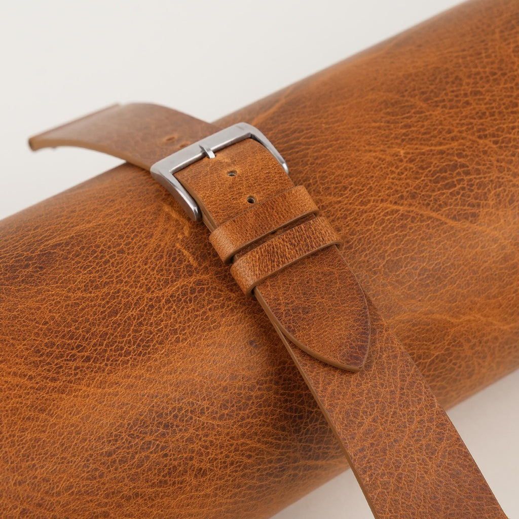 golden brown waxed leather watch strap – photo 3