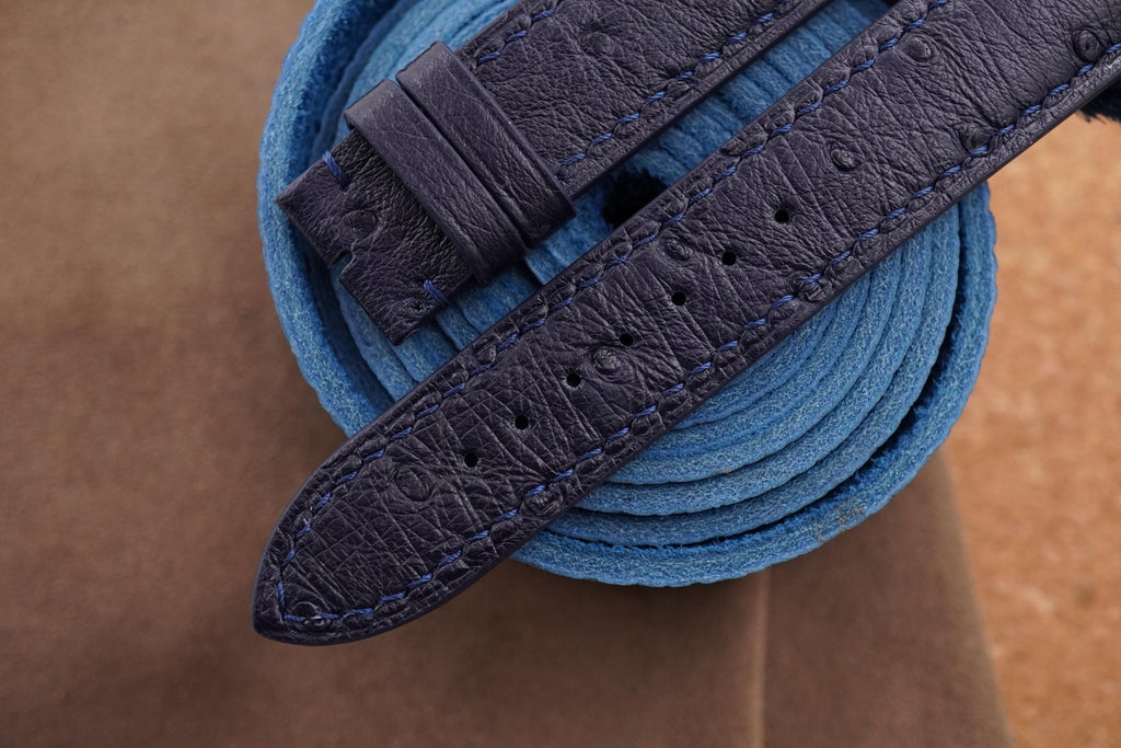 dark navy blue ostrich leather watch strap – photo 3