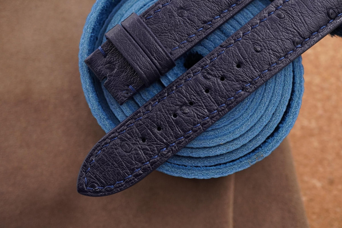 dark navy blue ostrich leather watch strap – photo 3