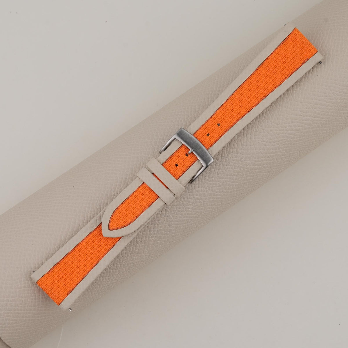 orange & pearl white epsom leather watch strap – photo 3