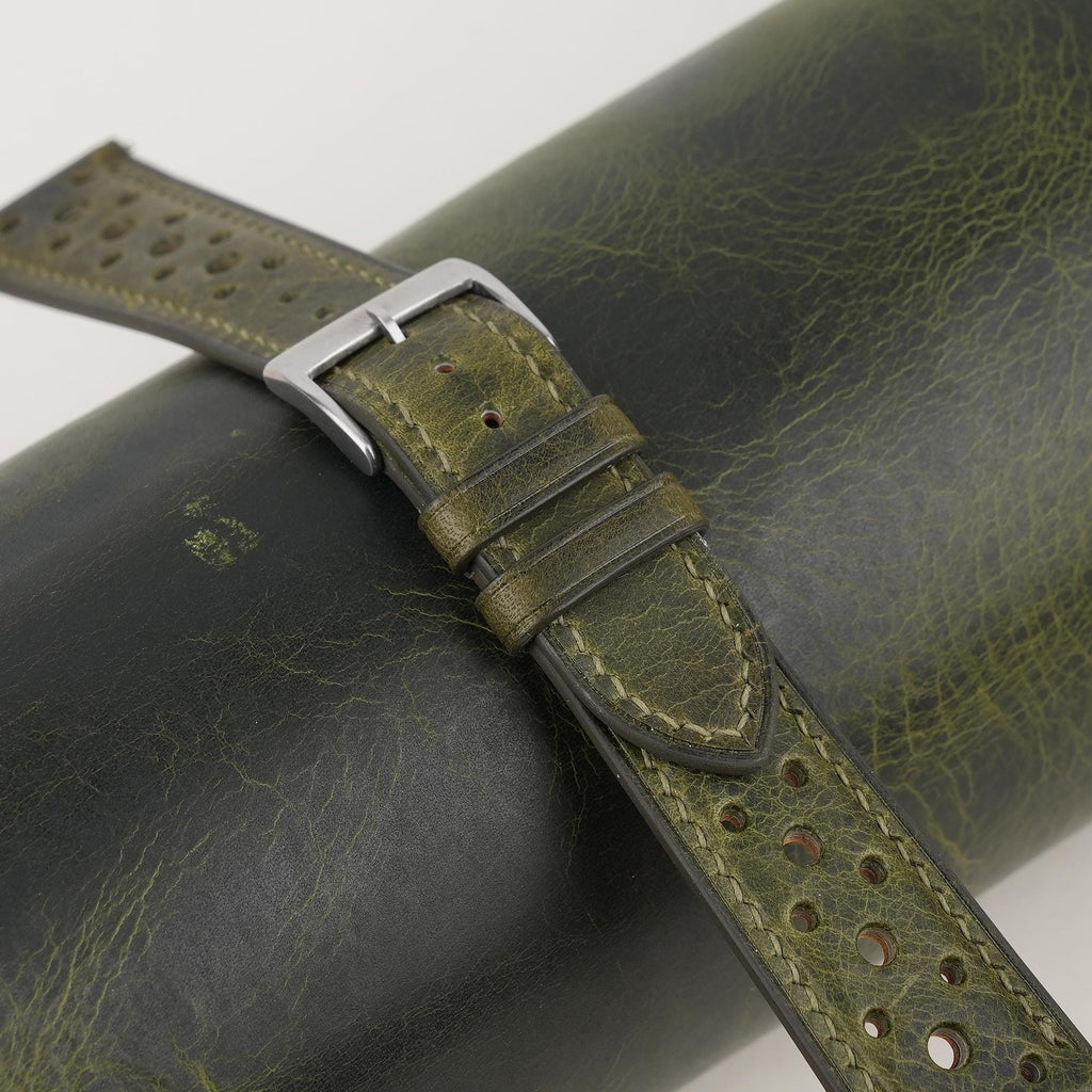 olive waxed leather watch strap – photo 3