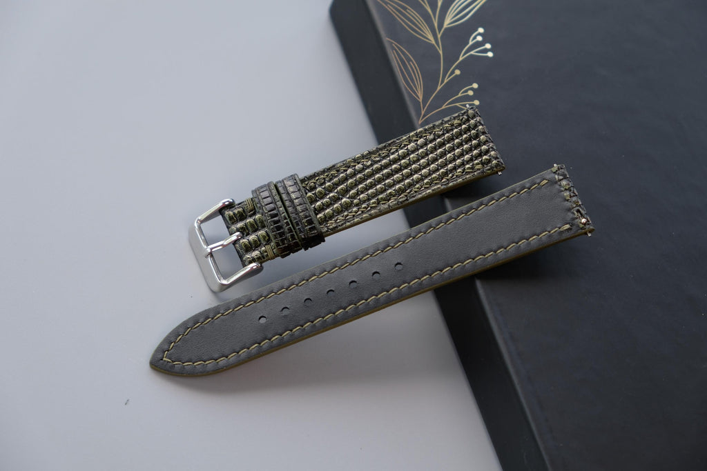 olive green lizard leather watch strap – photo 3