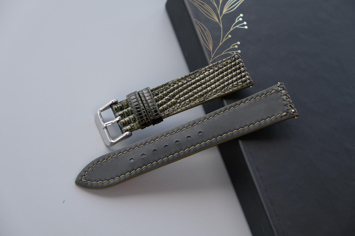 olive green lizard leather watch strap – photo 3