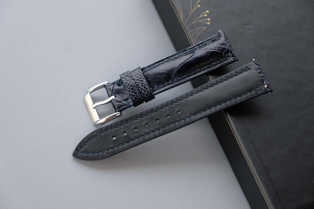 dark blue ostrich leather watch strap – photo 3