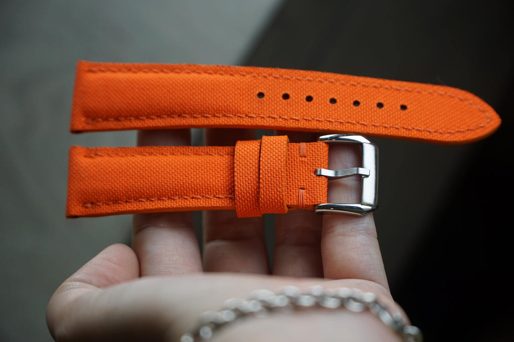 orange sailcloth rubber leather watch strap – photo 3