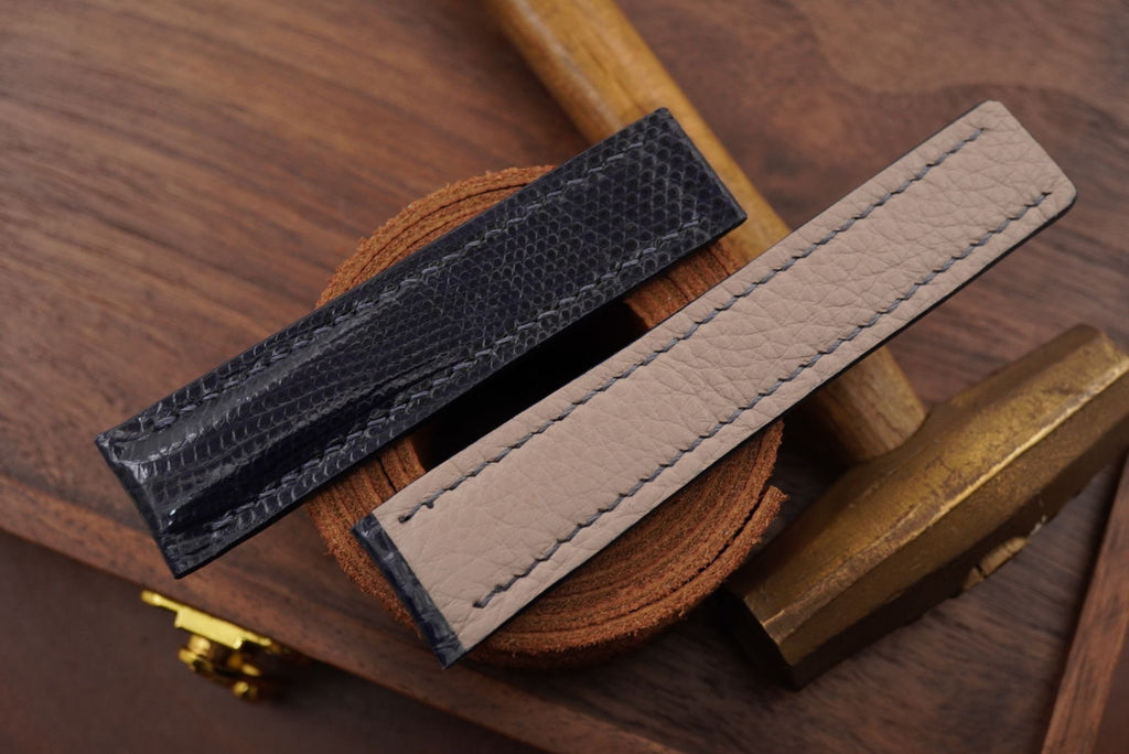 dark navy blue lizard leather watch strap – photo 3
