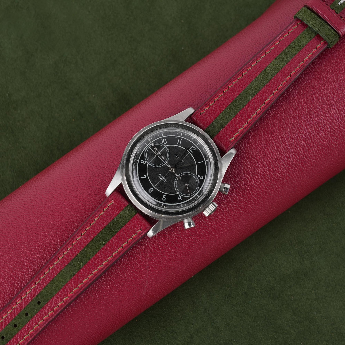 red & forest green suede leather watch strap – photo 3