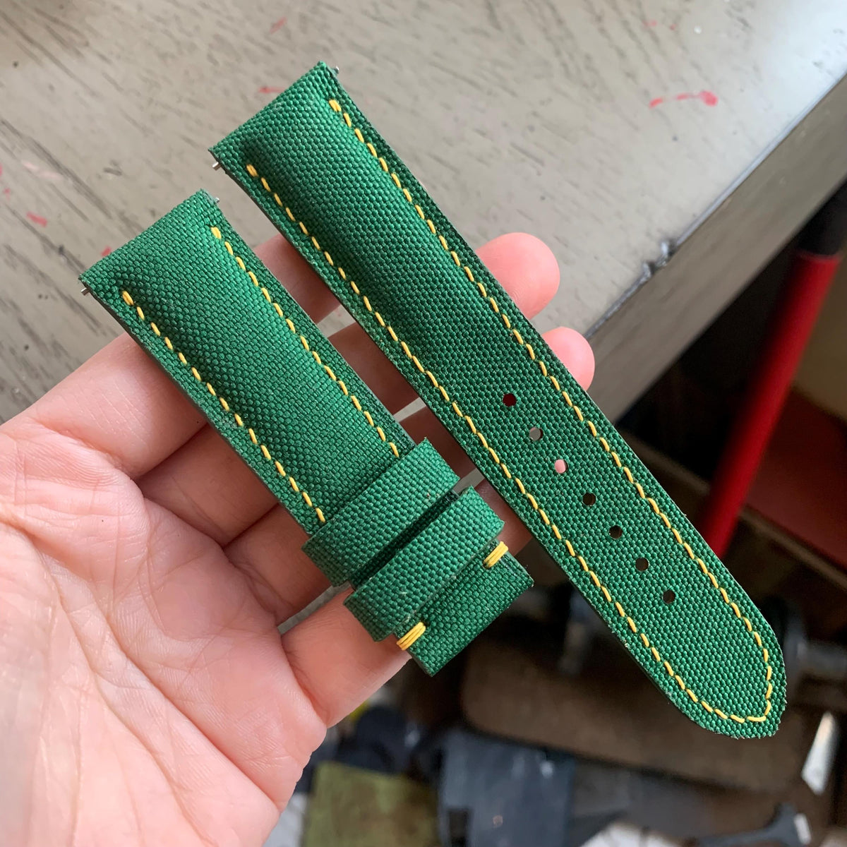 green sailcloth rubber leather watch strap – photo 3