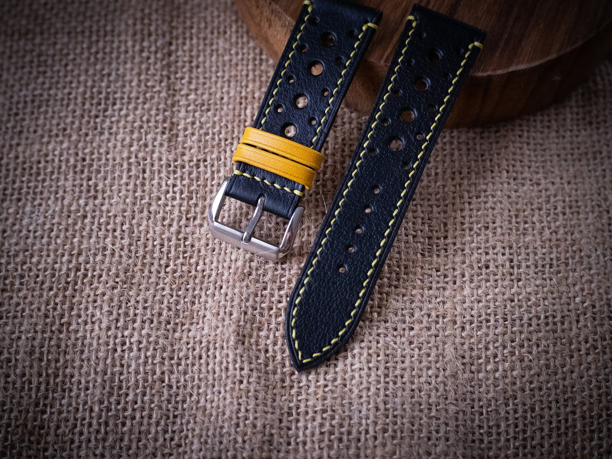 black & yellow vachetta leather watch strap – photo 3