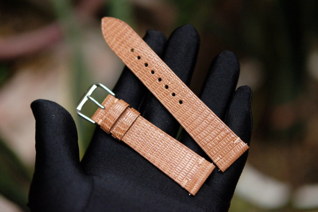 tan brown lizard leather watch strap – photo 3