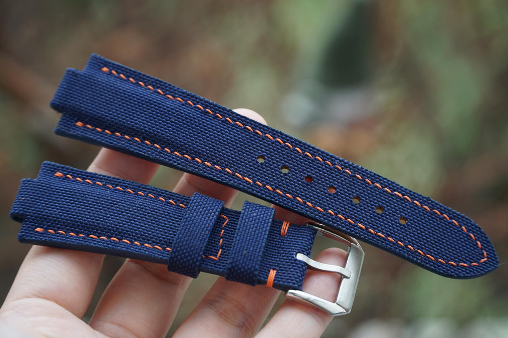 navy blue sailcloth rubber leather watch strap – photo 3