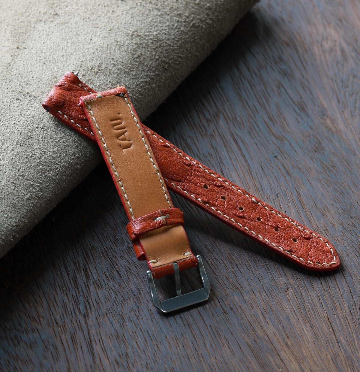 wine red ostrich leather watch strap – photo 3