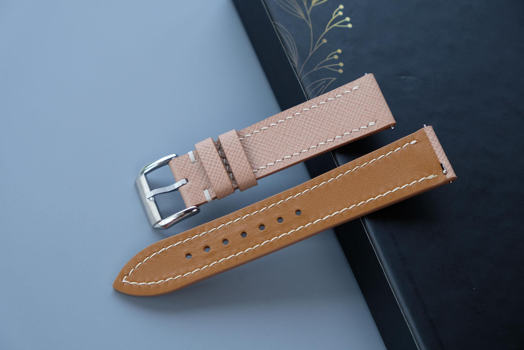 beige saffiano leather watch strap – photo 3