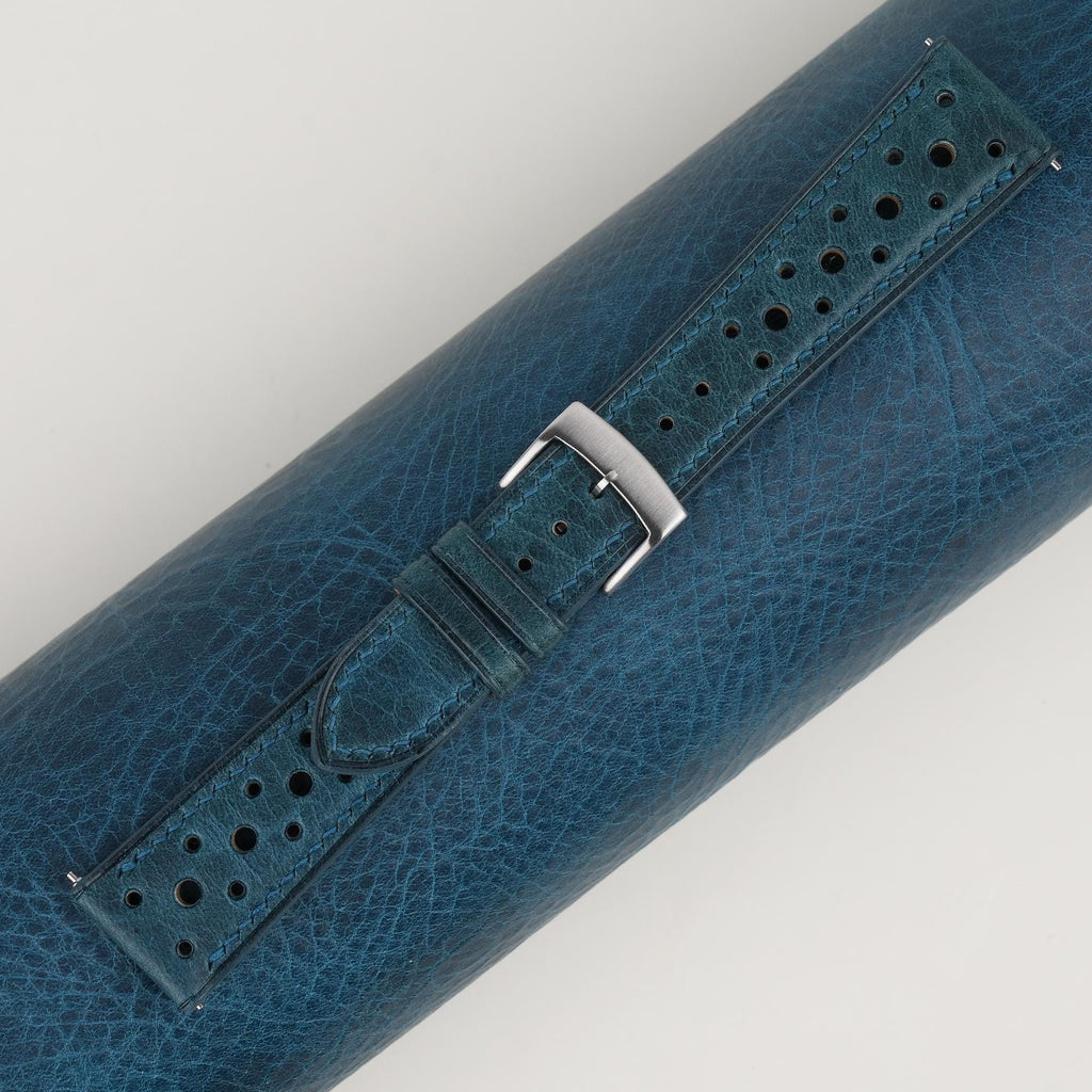 aqua blue waxed leather watch strap – photo 3