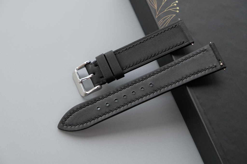 black waxed leather watch strap – photo 3