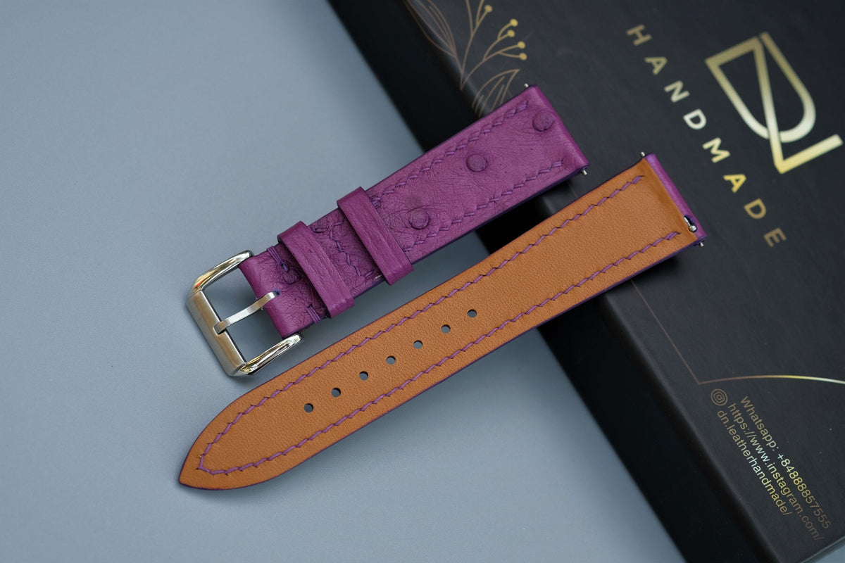 violet ostrich leather watch strap – photo 3