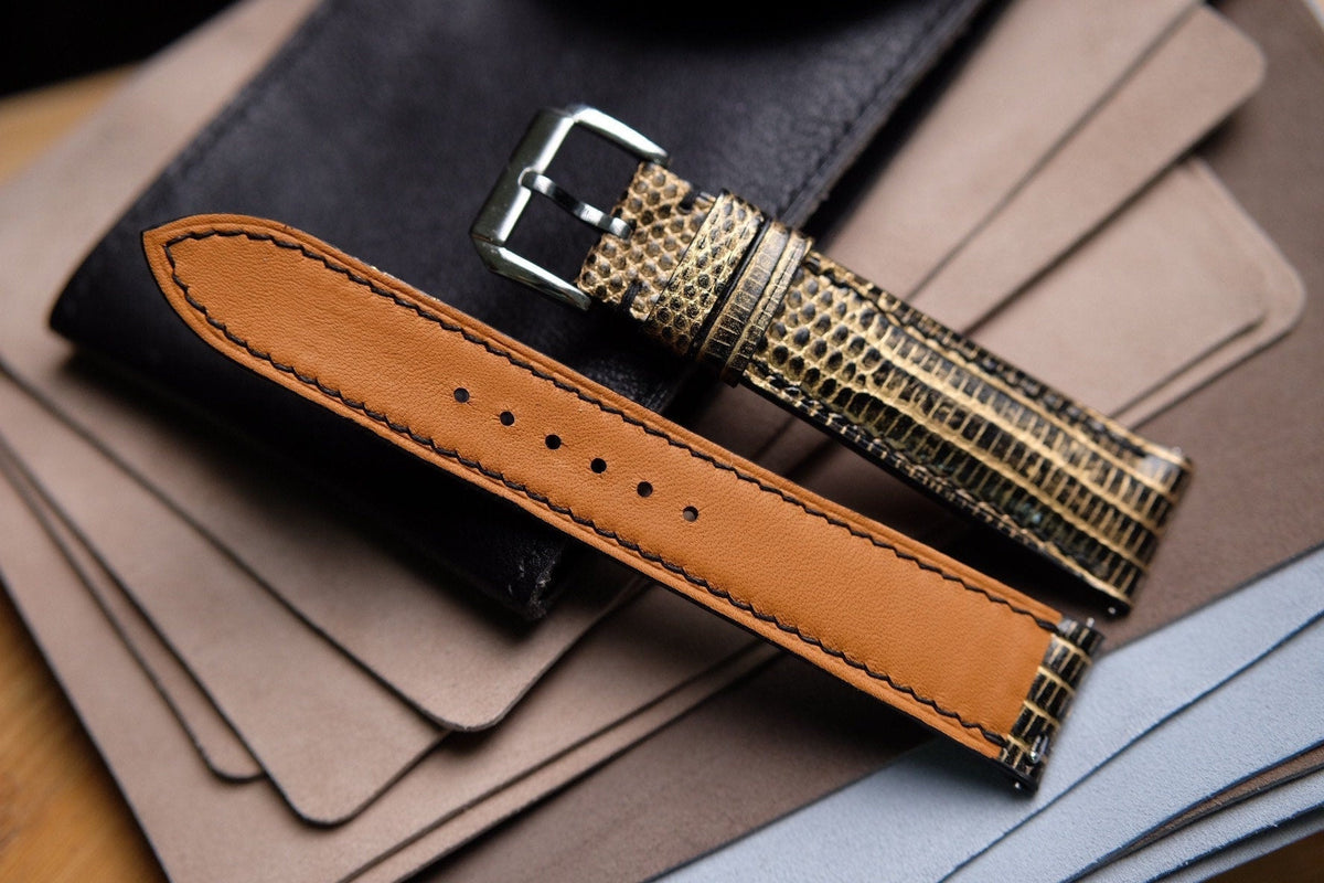 black gold lizard leather watch strap – photo 3