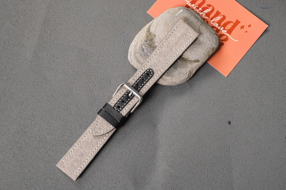 light grey canvas leather watch strap – photo 3