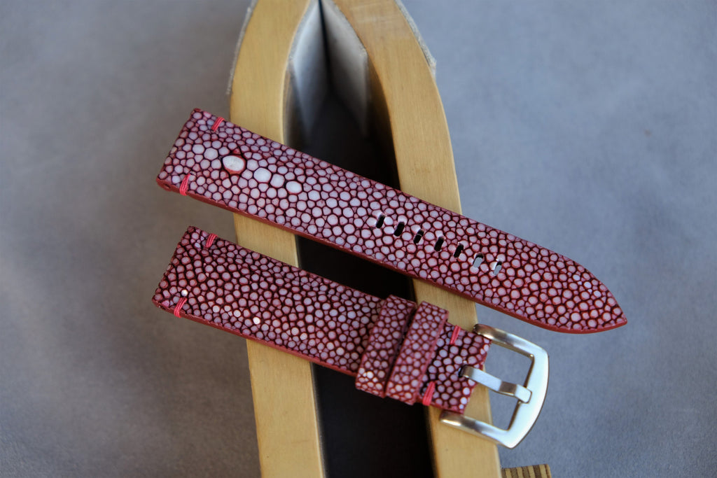 burgundy stingray leather watch strap – photo 3
