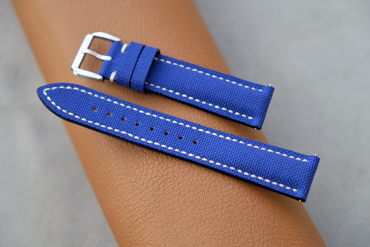 blue canvas leather watch strap – photo 3