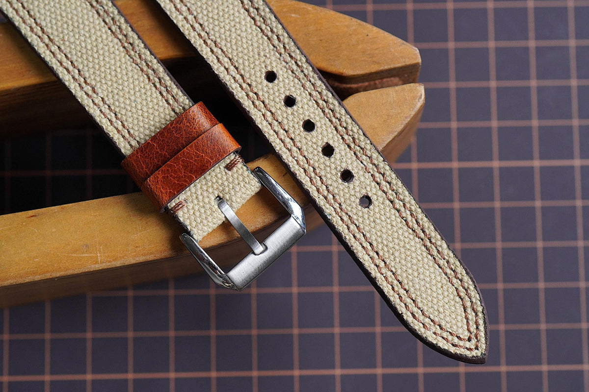 cream canvas leather watch strap – photo 2