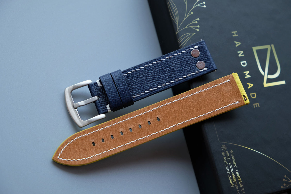 yellow blue epsom leather watch strap – photo 3