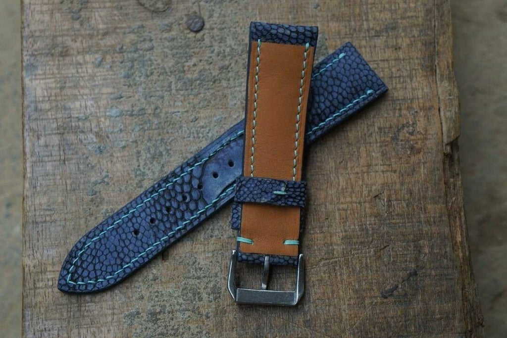 dark blue ostrich leg leather watch strap – photo 3