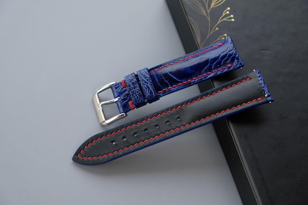 blue ostrich leather watch strap – photo 3