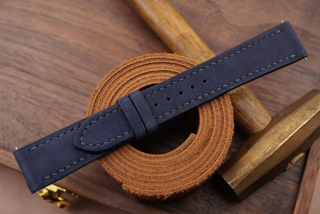 dark navy blue nubuck leather watch strap – photo 3