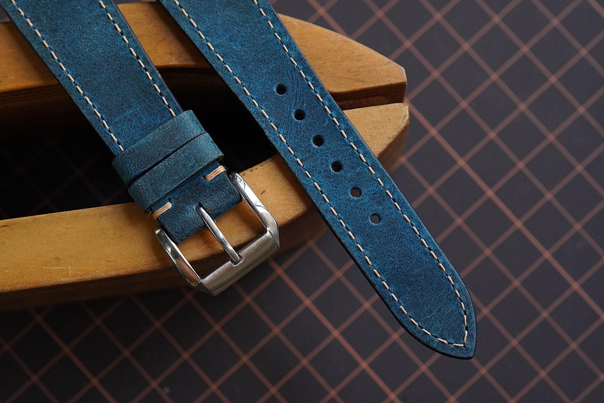 teal blue waxed leather watch strap – photo 3